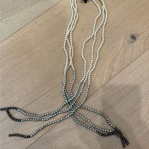 Honora Multi-Strand Cream, Silver and Black Pearl tie Necklace